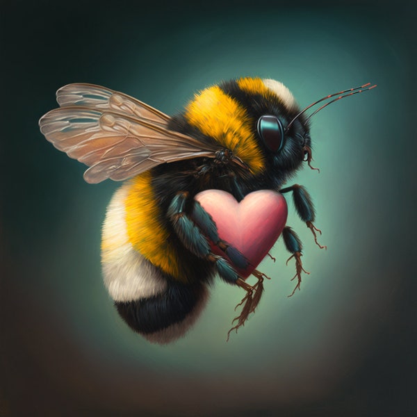 Bumble Bee With Love - Digital Download Poster Image - (Three sizes included 1024,2048,4096  pixel images - 27cm x 27cm)