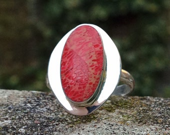 Red Coral and Silver Ring, Gift for Jewellery Lover