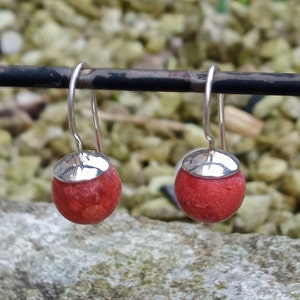 Coral Silver Earrings, Minimalist Coral Drops and Dangle, Gift for her