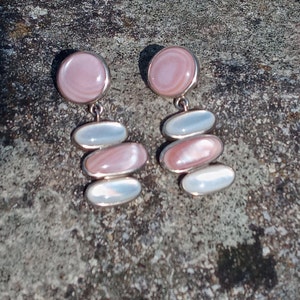 Vintage Mother of Pearl Drop and Dangle Earrings, Statement Long Earrings