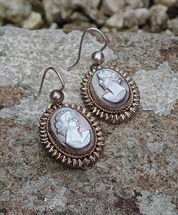 Ring Earrings Silver Cameo Earrings Venice Cameo Earrings Blue