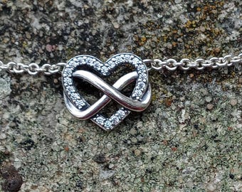 Pandora Asymmetric Hearts Sterling Silver Necklace and Earrings