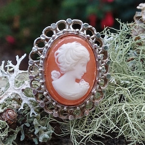 Vintage Shell Cameo Ring: Sterling Silver Statement Jewelry