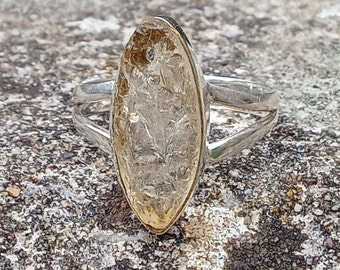 Vintage Unpolished Citrine Sterling Silver Ring, Statement Band Size 7.5