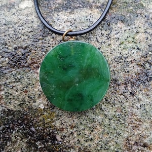 Nephrite Jade Pendant, Vintage Gemstone Pendant with Leather Cord
