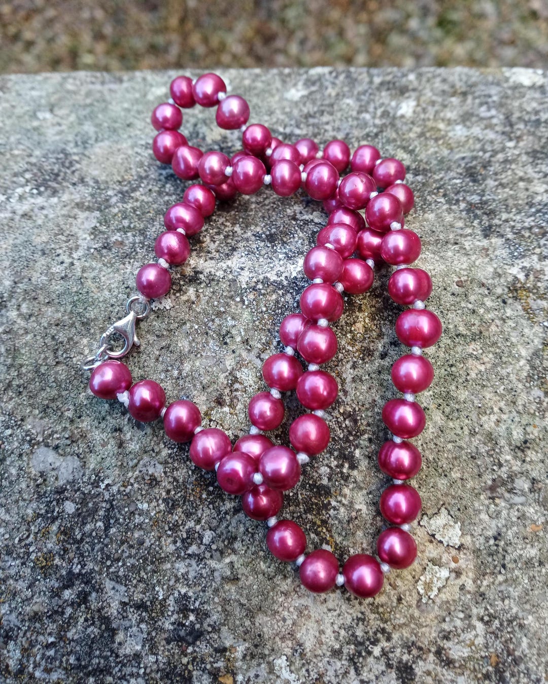 Pearl Raspberry Back Labewl Pearl Necklace, Raspberry Pink Freshwater Pearl Knotted Necklace - Etsy