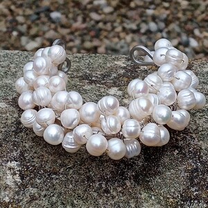 Handmade White Freshwater Pearl Bracelet: Adjustable Wedding Jewelry