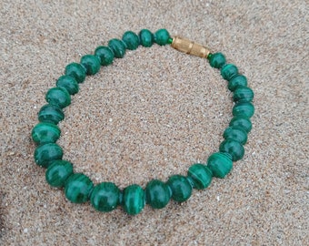 Vintage Malachite Beaded Bracelet: Natural Gemstone Jewelry