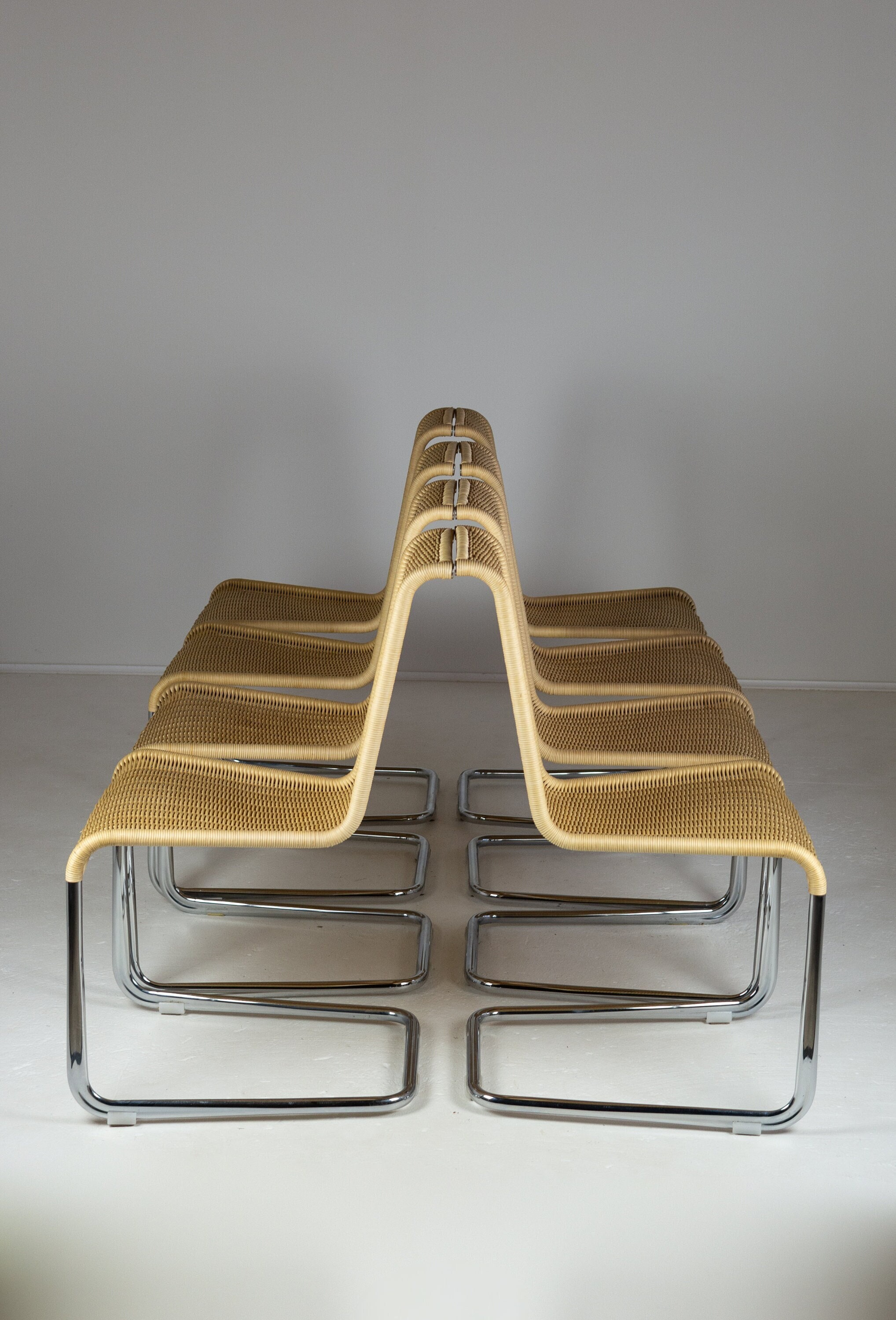 Set of Eight B20 Cane and Chrome Cantilever Dining Chairs by
