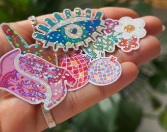 Set of 5 Holographic Stickers of your choice, Computer Decoration, Phone Sticker, Glitter Vinyl, Waterproof Stickers