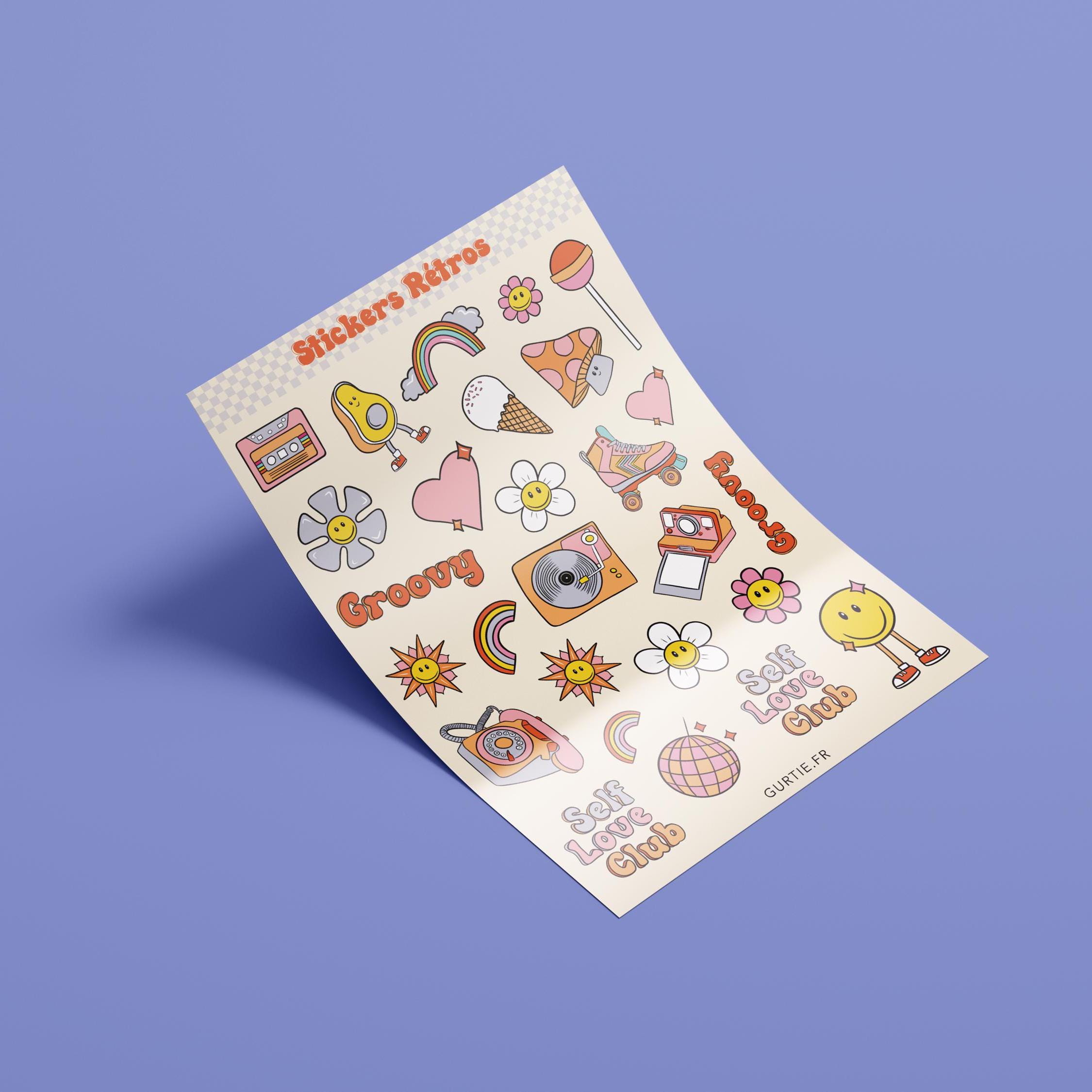 Retro Sticker Sheet - Sticker Sheet for Planner, Computer, Journal ...