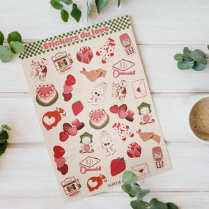 Planche de Stickers Amour - Feuille d’Autocollants Saint Valentin pour Planner, Ordinateur, Journal, Scrapbooking, Agenda...