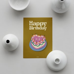 Carte de voeux illustrée A6, pastille à gratter pour message surprise et enveloppe kraft -  Birthday Cake
