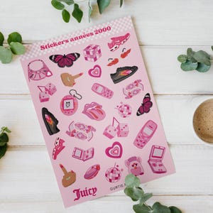Planche de Stickers Années 2000 - Feuille d’Autocollants pour Planner, Ordinateur, Journal, Scrapbooking, Agenda...