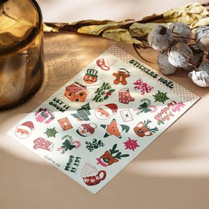 Planche de Stickers Noël - Feuille d’Autocollants pour Planner, Ordinateur, Journal, Scrapbooking, Agenda...