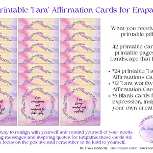 Cartes imprimables Je suis, Empath Self Care, Citations inspirantes, Journalisation de la confiance en soi, Notes de rappel, Tableau de vision, Cartes de valeur