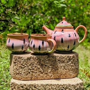 SET di teiera e tazze / Ceramica in gres / Ceramica / Fatto a mano