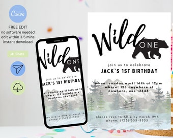 Editable Wild One 1st Birthday Invitation | First Birthday Invitation | Happy Camper Invites | Digital Editable Template | Instant Download