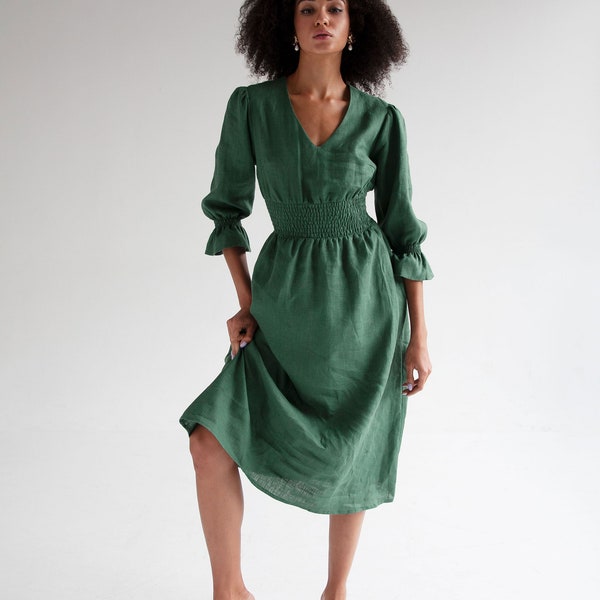 Shop Green Linen Dress Online - Etsy