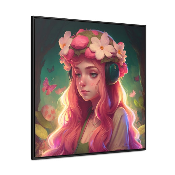 Art Print Gamer Girl Peinture Galerie Toile Wraps, Cadre Carré Cottage Core