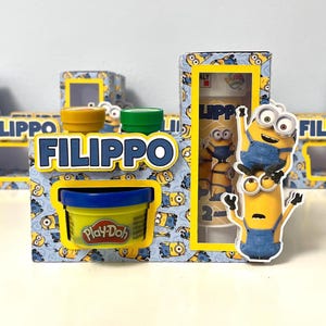 Scatoline personalizzate Kit attività con bolle playdoh e timbri - kit regalo fine festa bambini compleanno battesimo - tema a scelta