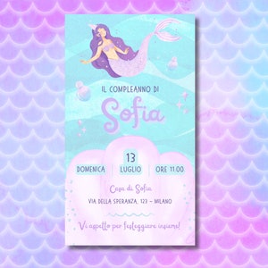 Invito digitale personalizzato per Compleanno Battesimo Cresima Comunione Sirena Sirene Sirenetta - Invito Whatsapp