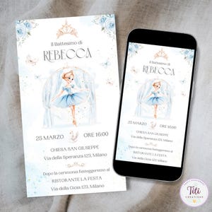 Invito digitale personalizzato Ballerina - Ballerine - Lago dei Cigni per Battesimo - Comunione - Cresima per download - Invito Whatsapp