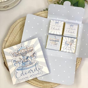Box con 4 cioccolatini personalizzati - Regalo Bomboniera nascita, compleanno, battesimo, comunione, cresima - cioccolatino personalizzato