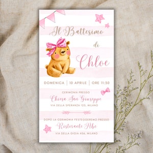 Digital invitation Baptism - communion - confirmation - birthday Pink Bear - Whatsapp invitation