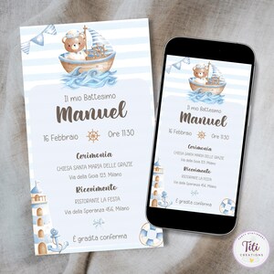 Invito digitale Orsetto Marinaio per Battesimo, Comunione, Cresima, Compleanno per download - Invito Whatsapp