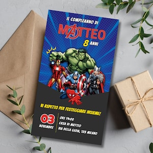 Invito digitale Avengers Super eroi per Compleanno, Battesimo, Comunione, Cresima - Invito Whatsapp