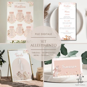 Enchanted Forest coordinated set in pdf - Tableau, Table markers, Place markers/Taste markers and Menus for baptism - communion - confirmation - birthday