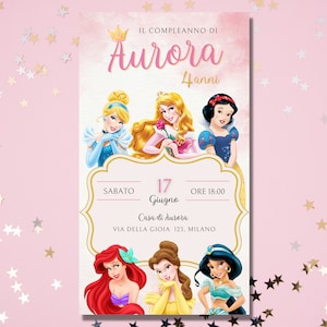 Invito digitale personalizzato Compleanno Battesimo Comunione Cresima Disney Princess - Principesse — Invito Whatsapp