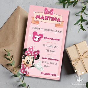 Invito digitale personalizzato Compleanno Battesimo Comunione Cresima Minnie Topolina per download - Invito Whatsapp