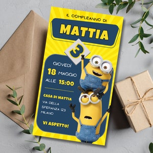 Invito digitale personalizzato per Compleanno Minions Cattivissimo me per download - Invito Whatsapp