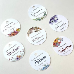 Tag bigliettino bomboniera per battesimo, comunione, cresima, compleanno, laurea, matrimonio - Etichetta ringraziamento con fori