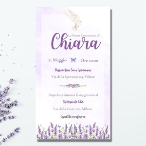 Invito digitale personalizzato per Battesimo - Comunione - Cresima - Compleanno Lavanda per download - Invito Whatsapp