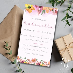Invito digitale personalizzato con fiori Comunione - Battesimo - Cresima - Compleanno per download - Invito Whatsapp