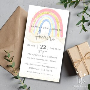 Invito digitale Battesimo - Comunione - Cresima - Compleanno Arcobaleno per download - Invito Whatsapp