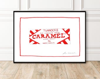 Scottish Caramel Wafer Biscuit White Print | 7x5 | A5 | 10x8 | A4 | A3 | Hand Drawn Print | Scottish Print | Kitchen Wall |