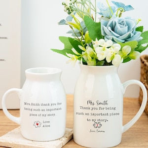 Personalized Teacher Vase, Teacher Appreciation Gift, Thank You for Helping Me Grow Ceramic Vase, Teaching Assistant, Thank You Gift for Her