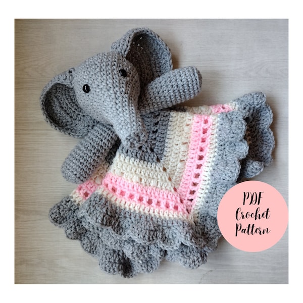 Elephant lovey crochet PATTERN - snuggler blanket pattern - blanket buddy - crochet lovey - elephant lovey blanket - pdf crochet pattern