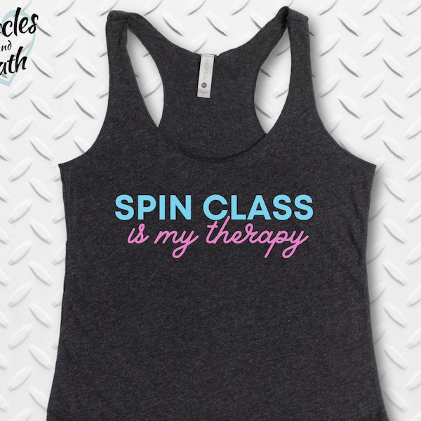 SPIN CLASS is My Therapy workout racerback tank clip in let's ride bikes together graphic tank top group fitness gift for spin class cyclist