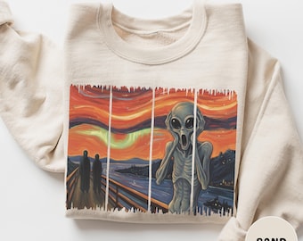 Funny Alien UFO Sweatshirt, Artsy Alien Sweatshirt, Crewneck Sweatshirt, Hooded Sweatshirt, Funny UFO Gift