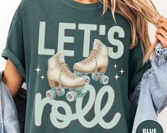 T-shirt rétro Comfort Colors pour le patinage à roulettes, manches courtes ou manches longues, motif « Let's Roll Roller Skating »