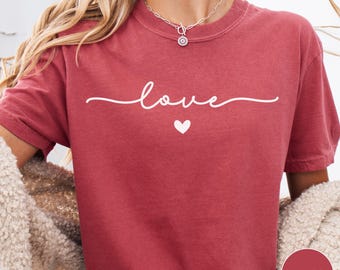 Comfort Colors Love Shirt, Minimal Love Heart Shirt, Valentine's Day, Wedding Bachelorette Shirt, Short Sleeve T-Shirt, Long Sleeve T-Shirt