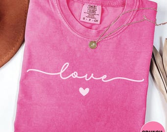 Comfort Colors Love Shirt, Minimal Love Heart Shirt, Valentine's Day, Wedding Bachelorette Shirt, Short Sleeve T-Shirt, Long Sleeve T-Shirt