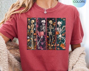Comfort Colors® Reading Shirt, Reading Skeletons Oversized T-Shirt Gift, Book Club Shirt Gift for Reader, Bookish Gift for Her