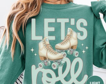 T-shirt rétro Comfort Colors pour le patinage à roulettes, manches courtes ou manches longues, motif « Let's Roll Roller Skating »