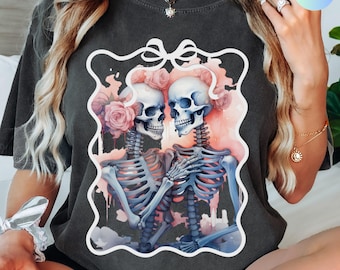 Cute Skeleton Shirt, Comfort Colors Teacher Shirt, Skeleton Love T-Shirt, Gift for Girlfriend, Gift for Wife, Halloween Shirt, Gothic Tee
